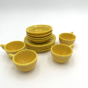 Vintage Mini Set Of Akro Agate Tea Set Yellow Glass Service For 4